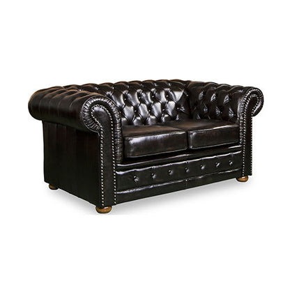 2 Seater Genuine Leather Upholstery Deep Quilting Pocket Spring Button Studding Sofa Lounge Set for Living Room Couch In Brown Colour - Cosy Abode