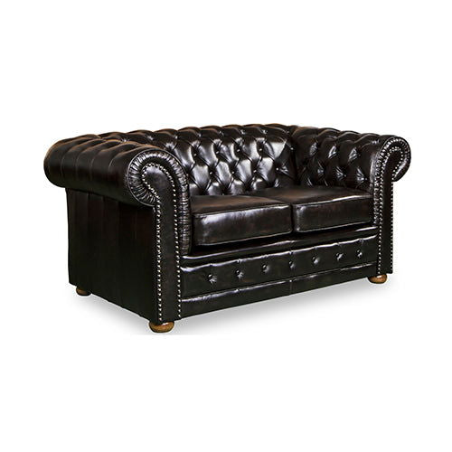 2 Seater Genuine Leather Upholstery Deep Quilting Pocket Spring Button Studding Sofa Lounge Set for Living Room Couch In Brown Colour - Cosy Abode