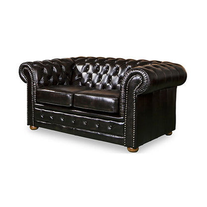 2 Seater Genuine Leather Upholstery Deep Quilting Pocket Spring Button Studding Sofa Lounge Set for Living Room Couch In Brown Colour - Cosy Abode