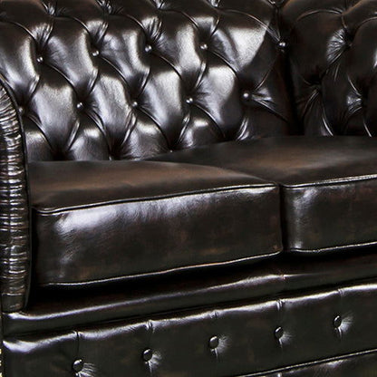 2 Seater Genuine Leather Upholstery Deep Quilting Pocket Spring Button Studding Sofa Lounge Set for Living Room Couch In Brown Colour - Cosy Abode