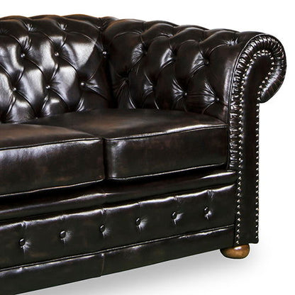 2 Seater Genuine Leather Upholstery Deep Quilting Pocket Spring Button Studding Sofa Lounge Set for Living Room Couch In Brown Colour - Cosy Abode