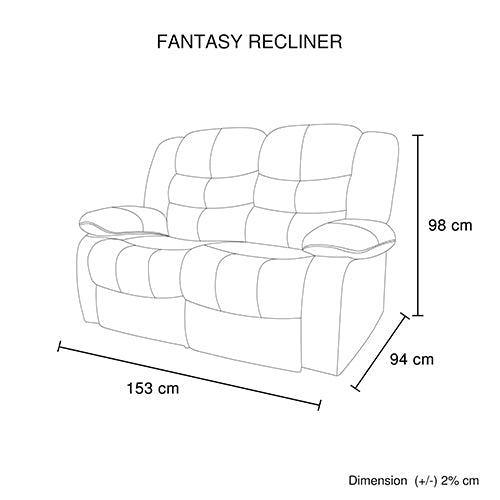 2 Seater Recliner Sofa In Faux Leather Lounge Couch in Black - Cosy Abode