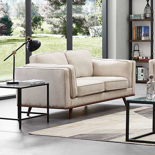 2 Seater Sofa Beige Fabric Modern Lounge Set for Living Room Couch with Wooden Frame - Cosy Abode