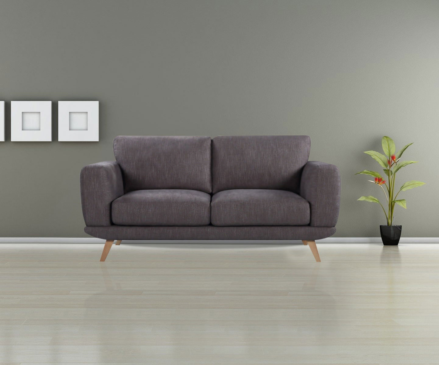 2 Seater Sofa Brown Fabric Lounge Set for Living Room Couch with Solid Wooden Frame - Cosy Abode