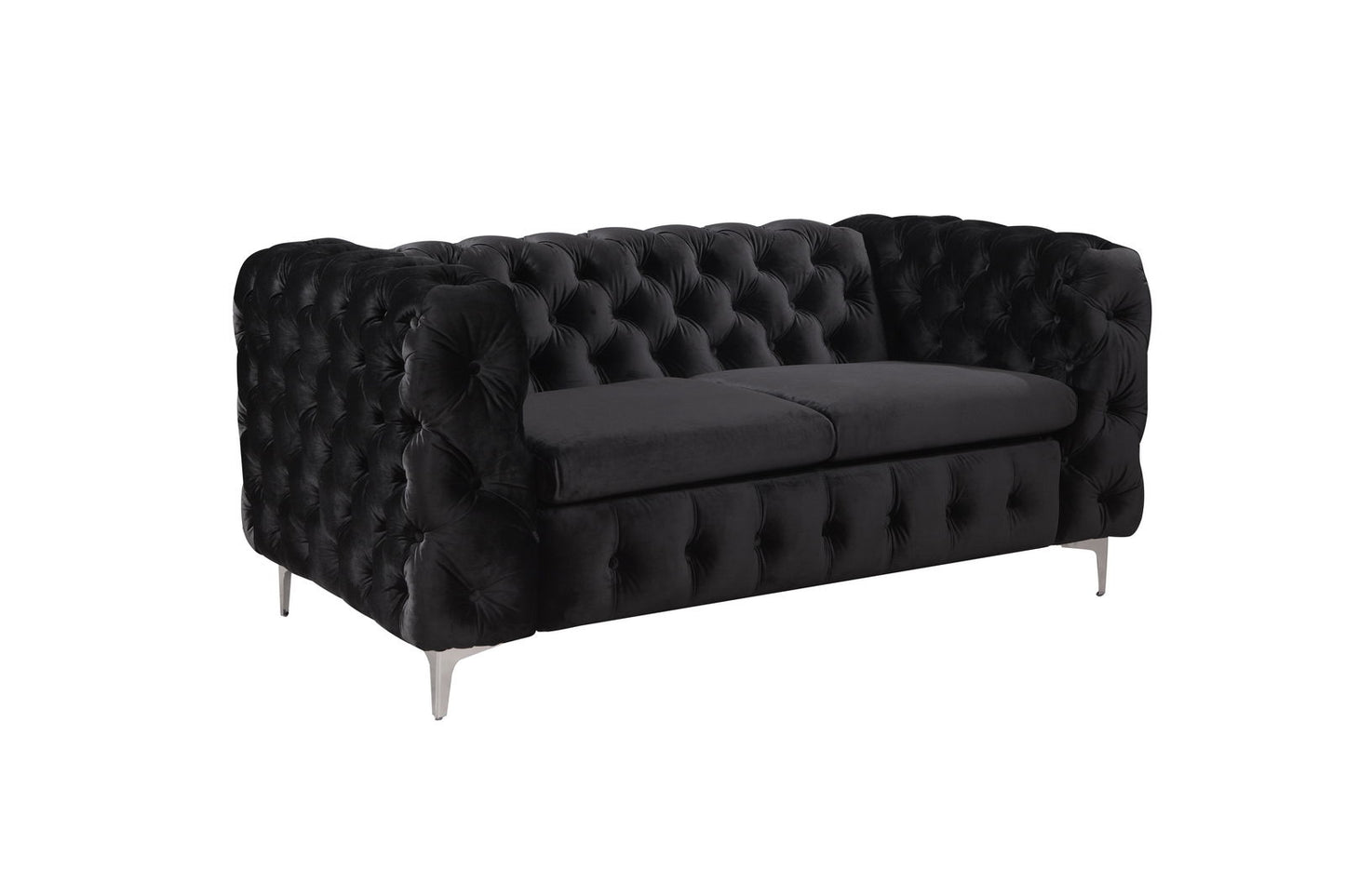 2 Seater Sofa Classic Button Tufted Lounge in Black Velvet Fabric with Metal Legs - Cosy Abode