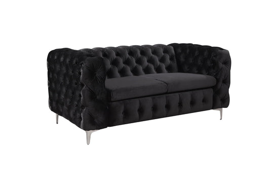 2 Seater Sofa Classic Button Tufted Lounge in Black Velvet Fabric with Metal Legs - Cosy Abode