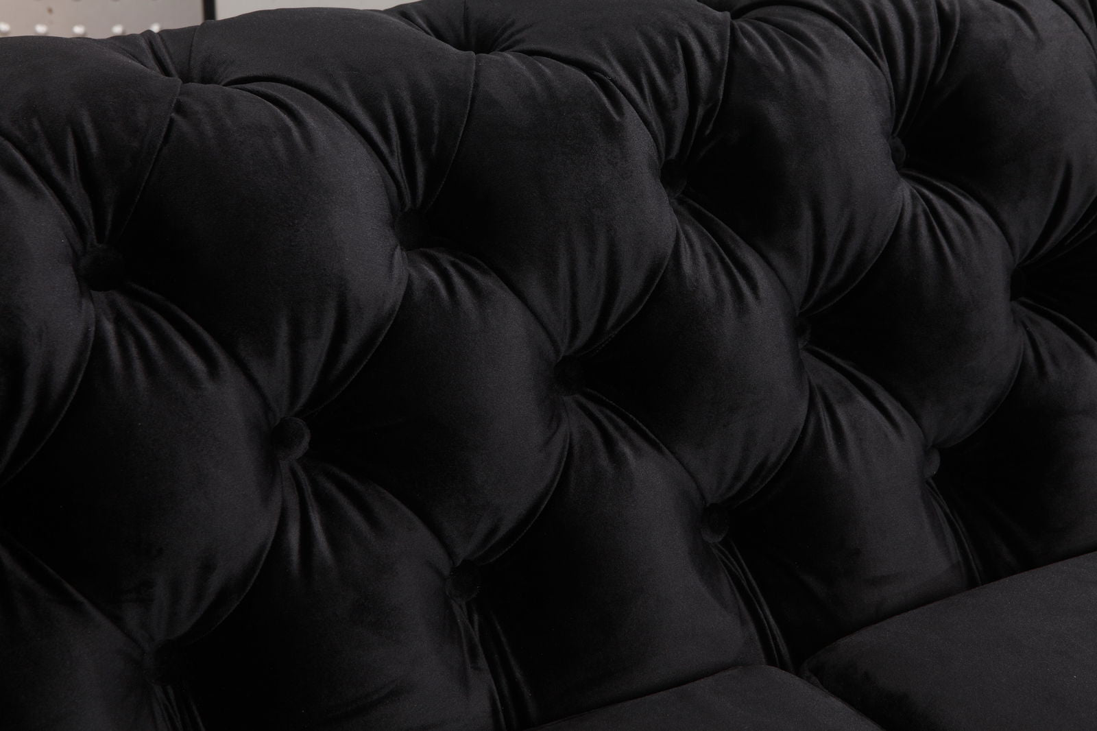 2 Seater Sofa Classic Button Tufted Lounge in Black Velvet Fabric with Metal Legs - Cosy Abode