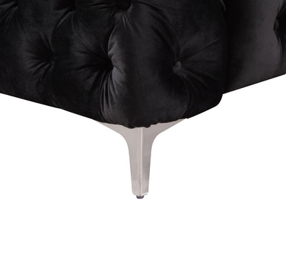 2 Seater Sofa Classic Button Tufted Lounge in Black Velvet Fabric with Metal Legs - Cosy Abode