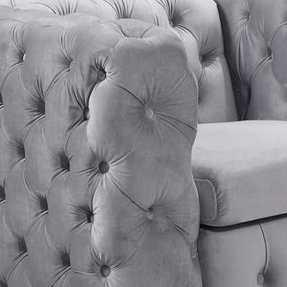 2 Seater Sofa Classic Button Tufted Lounge in Grey Velvet Fabric with Metal Legs - Cosy Abode