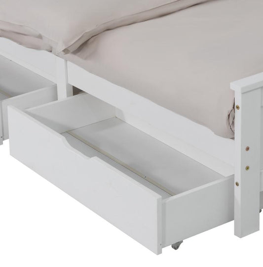 2 x Wooden Bed Frame Storage Trundle Drawers-White - Cosy Abode
