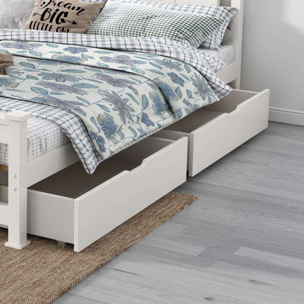 2 x Wooden Bed Frame Storage Trundle Drawers-White - Cosy Abode