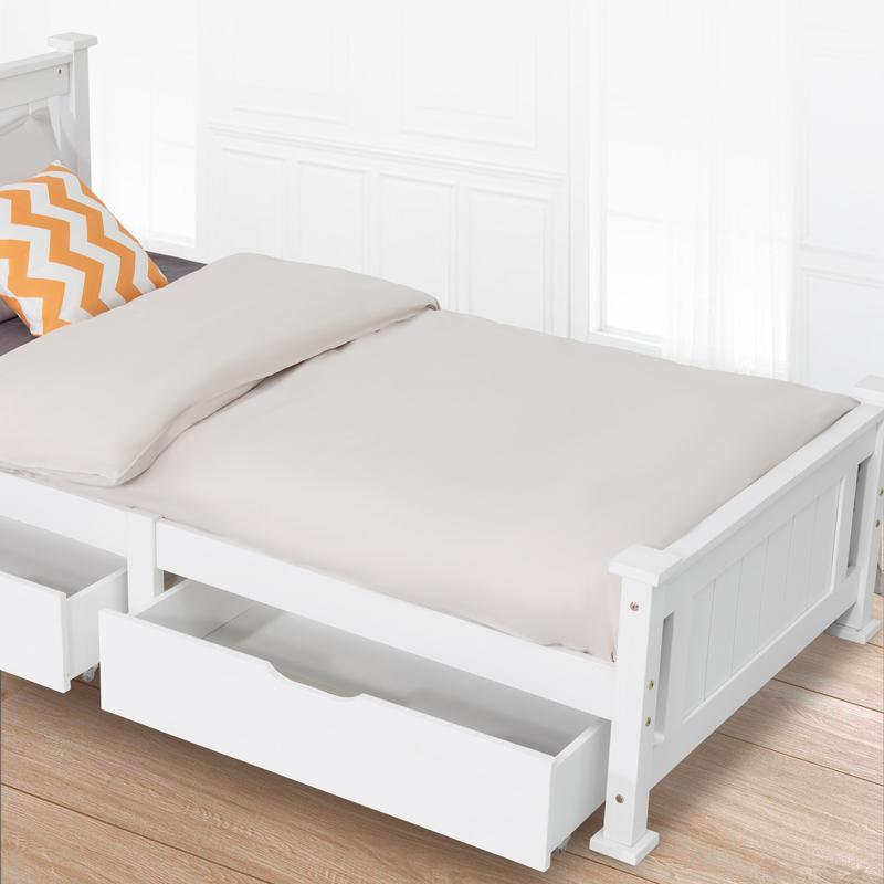 2 x Wooden Bed Frame Storage Trundle Drawers-White - Cosy Abode