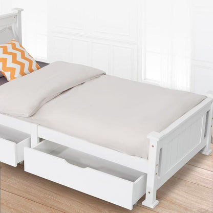 2 x Wooden Bed Frame Storage Trundle Drawers-White - Cosy Abode