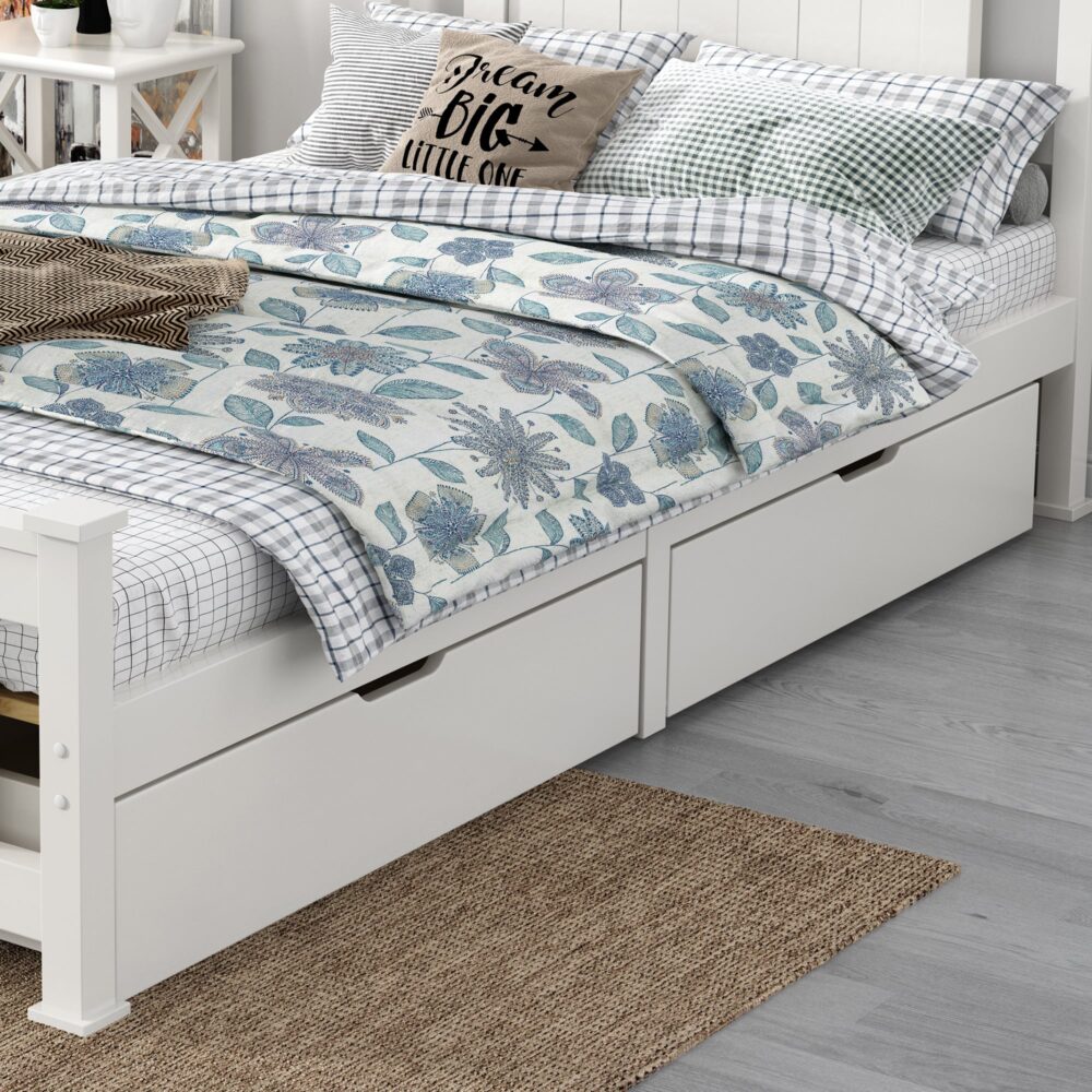 2 x Wooden Bed Frame Storage Trundle Drawers-White - Cosy Abode
