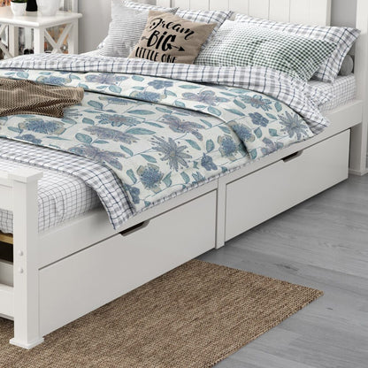 2 x Wooden Bed Frame Storage Trundle Drawers-White - Cosy Abode
