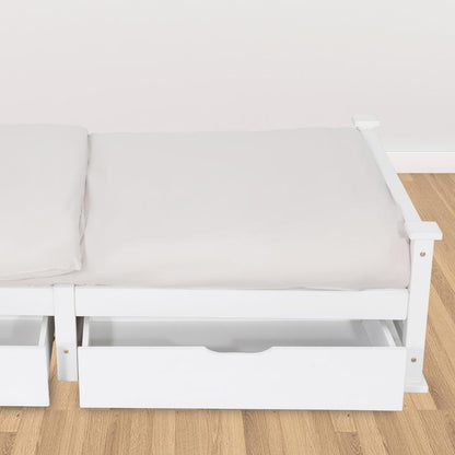2 x Wooden Bed Frame Storage Trundle Drawers-White - Cosy Abode