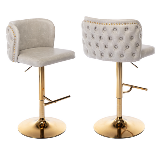 2x Faux Leather Golden Base Swivel Bar Stools- Beige - Cosy Abode
