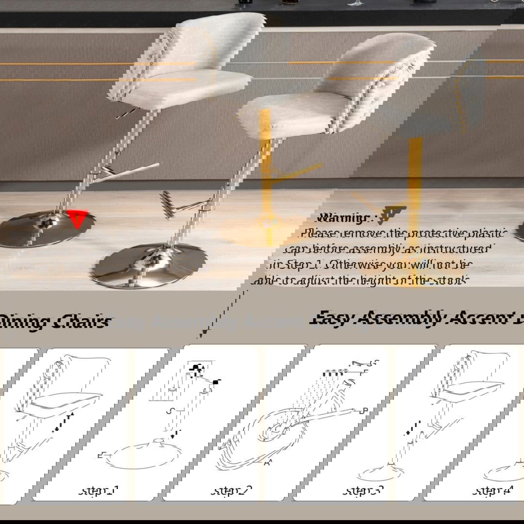 2x Faux Leather Golden Base Swivel Bar Stools- Beige - Cosy Abode