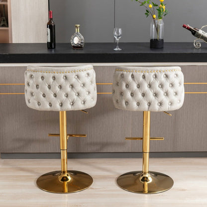 2x Faux Leather Golden Base Swivel Bar Stools- Beige - Cosy Abode