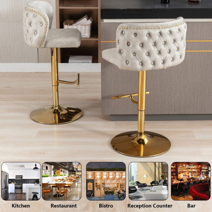 2x Faux Leather Golden Base Swivel Bar Stools- Beige - Cosy Abode