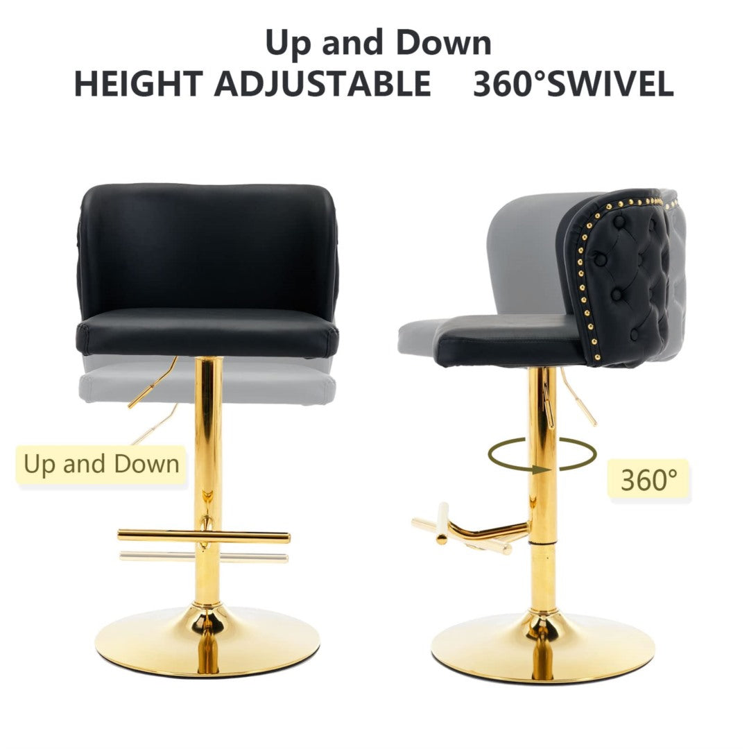 2x Faux Leather Golden Base Swivel Bar Stools- Black - Cosy Abode