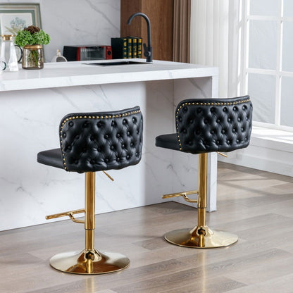 2x Faux Leather Golden Base Swivel Bar Stools- Black - Cosy Abode