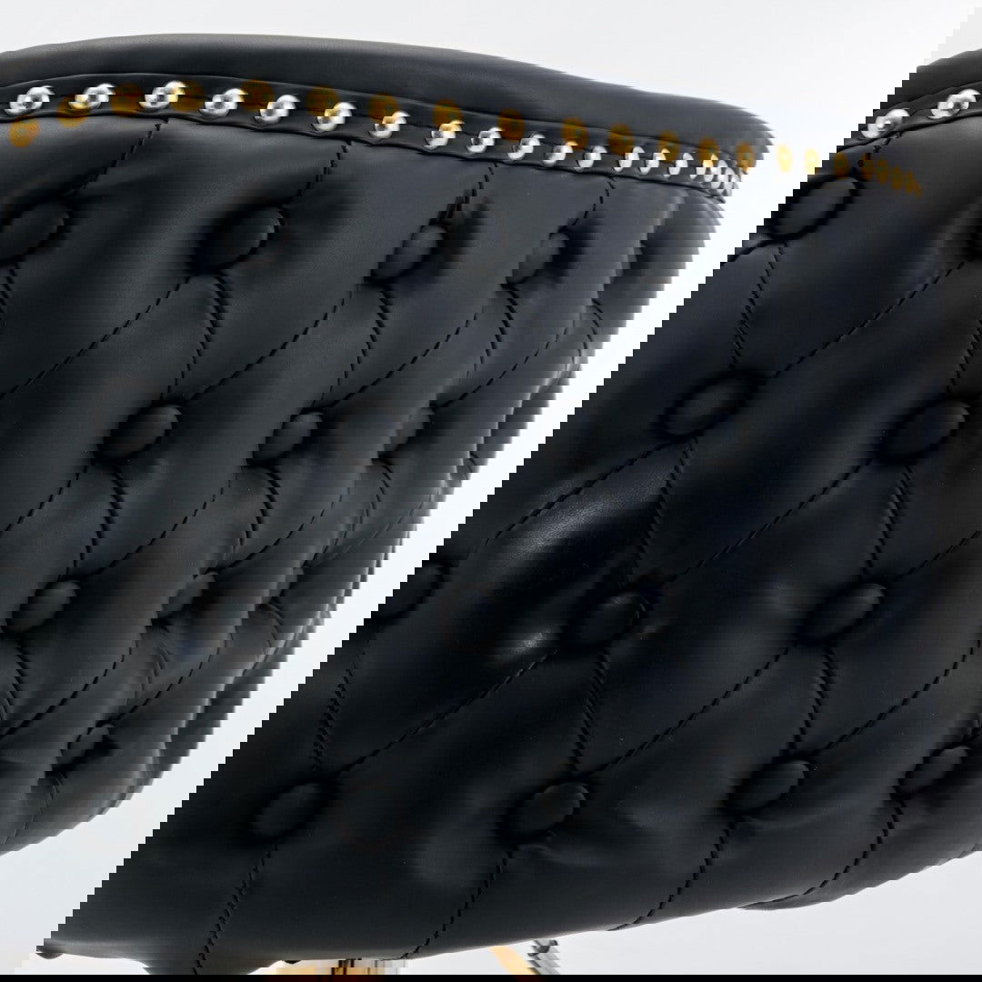 2x Faux Leather Golden Base Swivel Bar Stools- Black - Cosy Abode