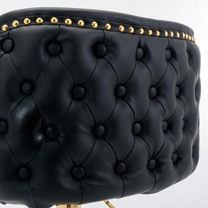 2x Faux Leather Golden Base Swivel Bar Stools- Black - Cosy Abode