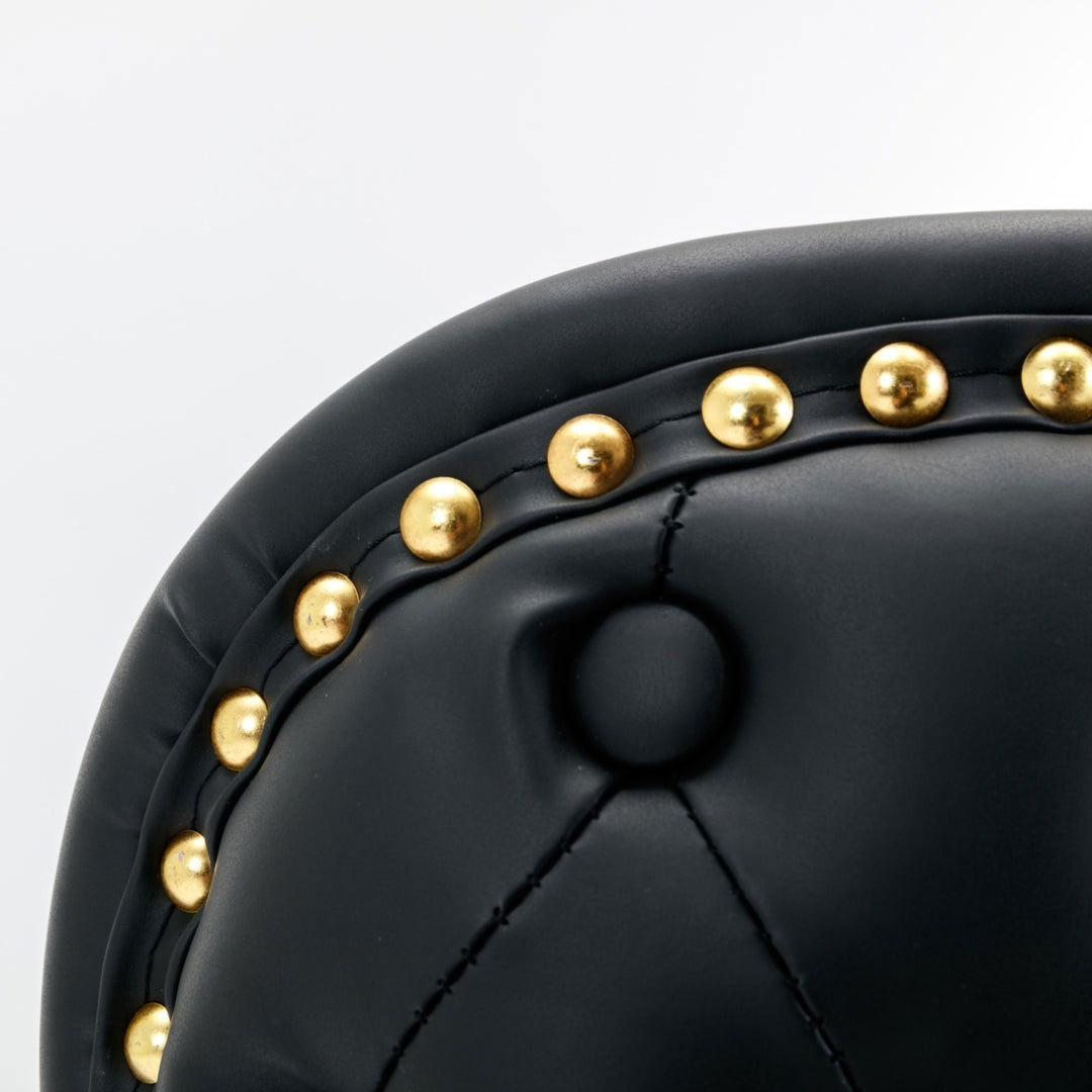 2x Faux Leather Golden Base Swivel Bar Stools- Black - Cosy Abode