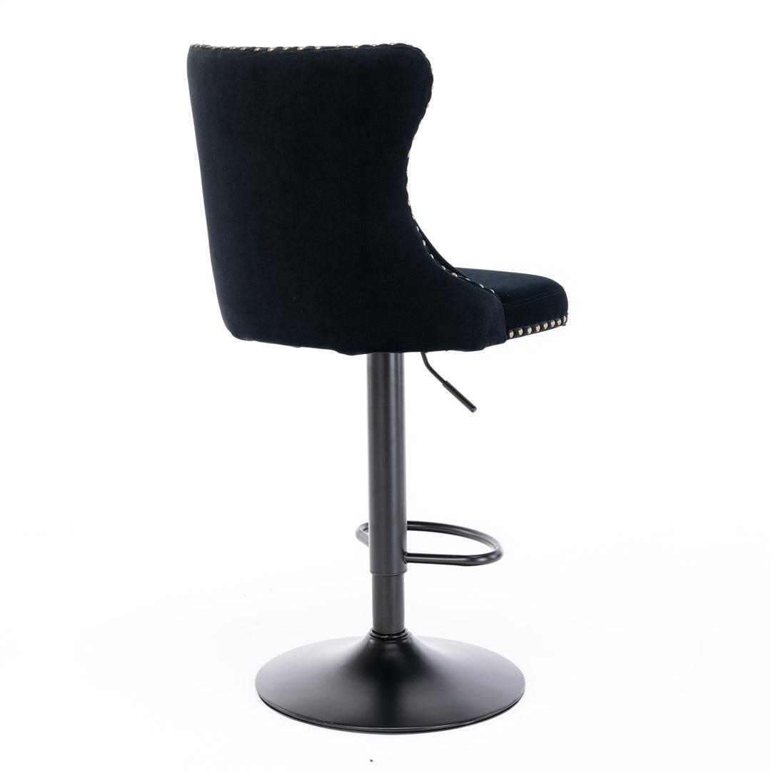 2x Height Adjustable Swivel Bar Stool Velvet Nailhead Barstool with Footrest - Cosy Abode