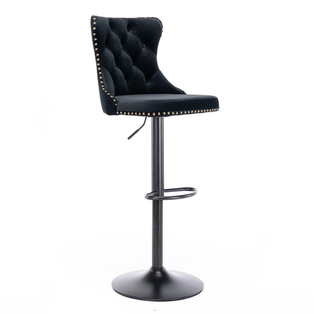 2x Height Adjustable Swivel Bar Stool Velvet Nailhead Barstool with Footrest - Cosy Abode