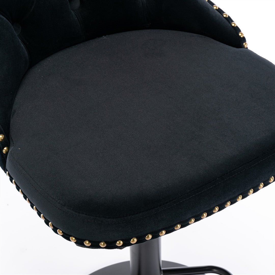 2x Height Adjustable Swivel Bar Stool Velvet Nailhead Barstool with Footrest - Cosy Abode