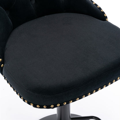 2x Height Adjustable Swivel Bar Stool Velvet Nailhead Barstool with Footrest - Cosy Abode