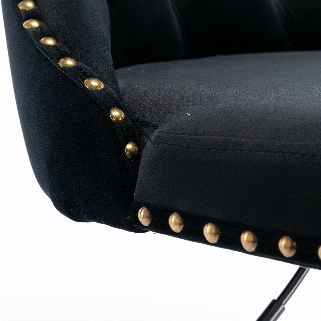 2x Height Adjustable Swivel Bar Stool Velvet Nailhead Barstool with Footrest - Cosy Abode