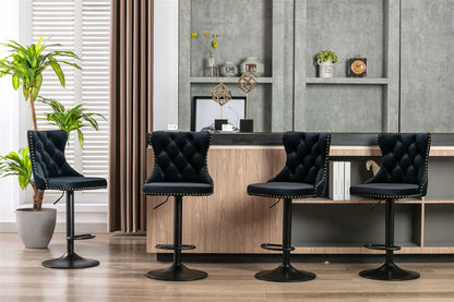 2x Height Adjustable Swivel Bar Stool Velvet Nailhead Barstool with Footrest - Cosy Abode