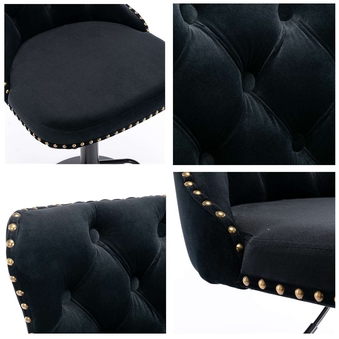 2x Height Adjustable Swivel Bar Stool Velvet Nailhead Barstool with Footrest - Cosy Abode