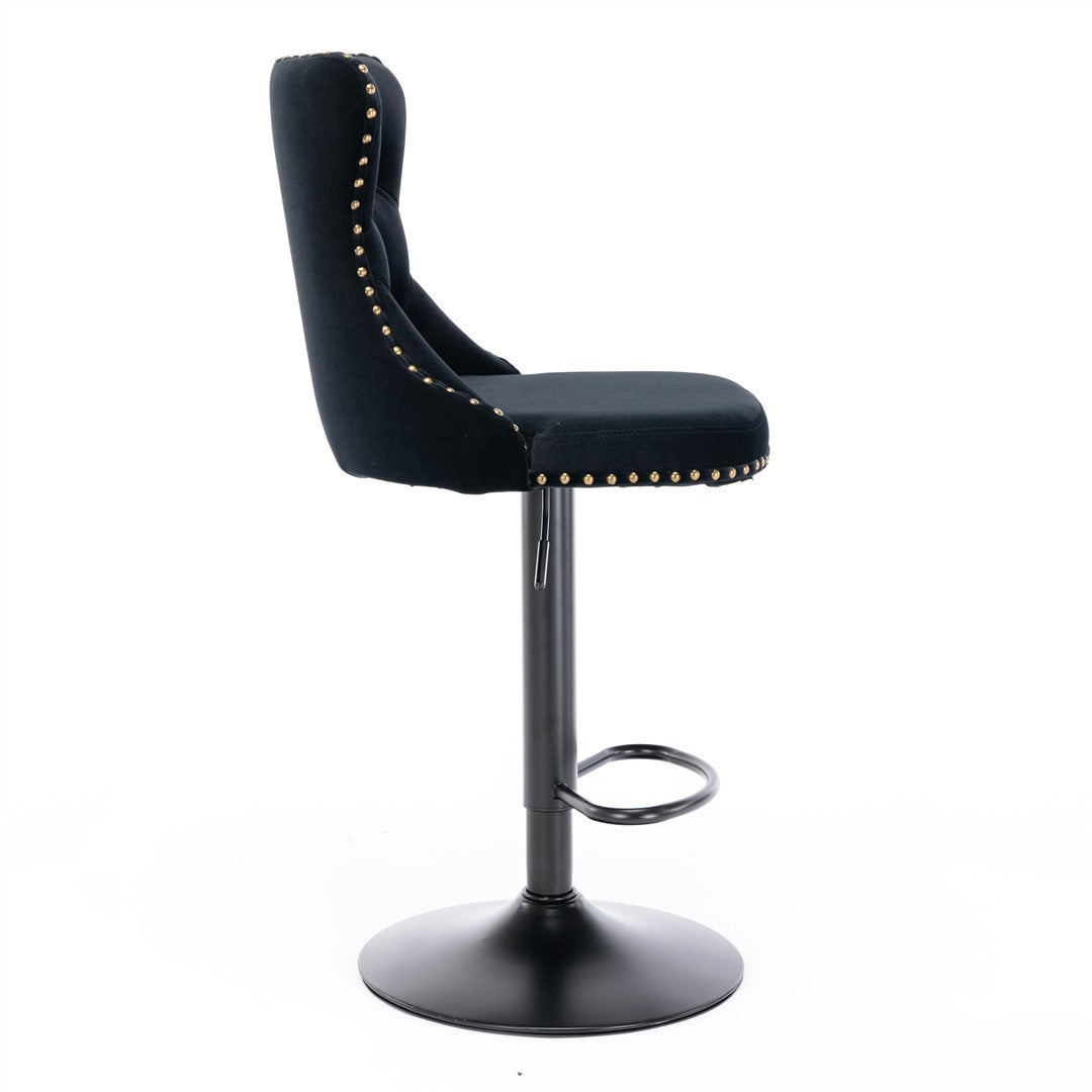 2x Height Adjustable Swivel Bar Stool Velvet Nailhead Barstool with Footrest - Cosy Abode