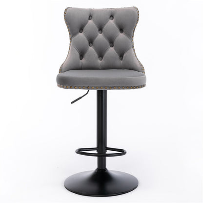 2x Height Adjustable Swivel Bar Stool Velvet Nailhead Barstool with Footrest - Cosy Abode