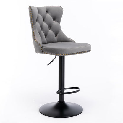 2x Height Adjustable Swivel Bar Stool Velvet Nailhead Barstool with Footrest - Cosy Abode