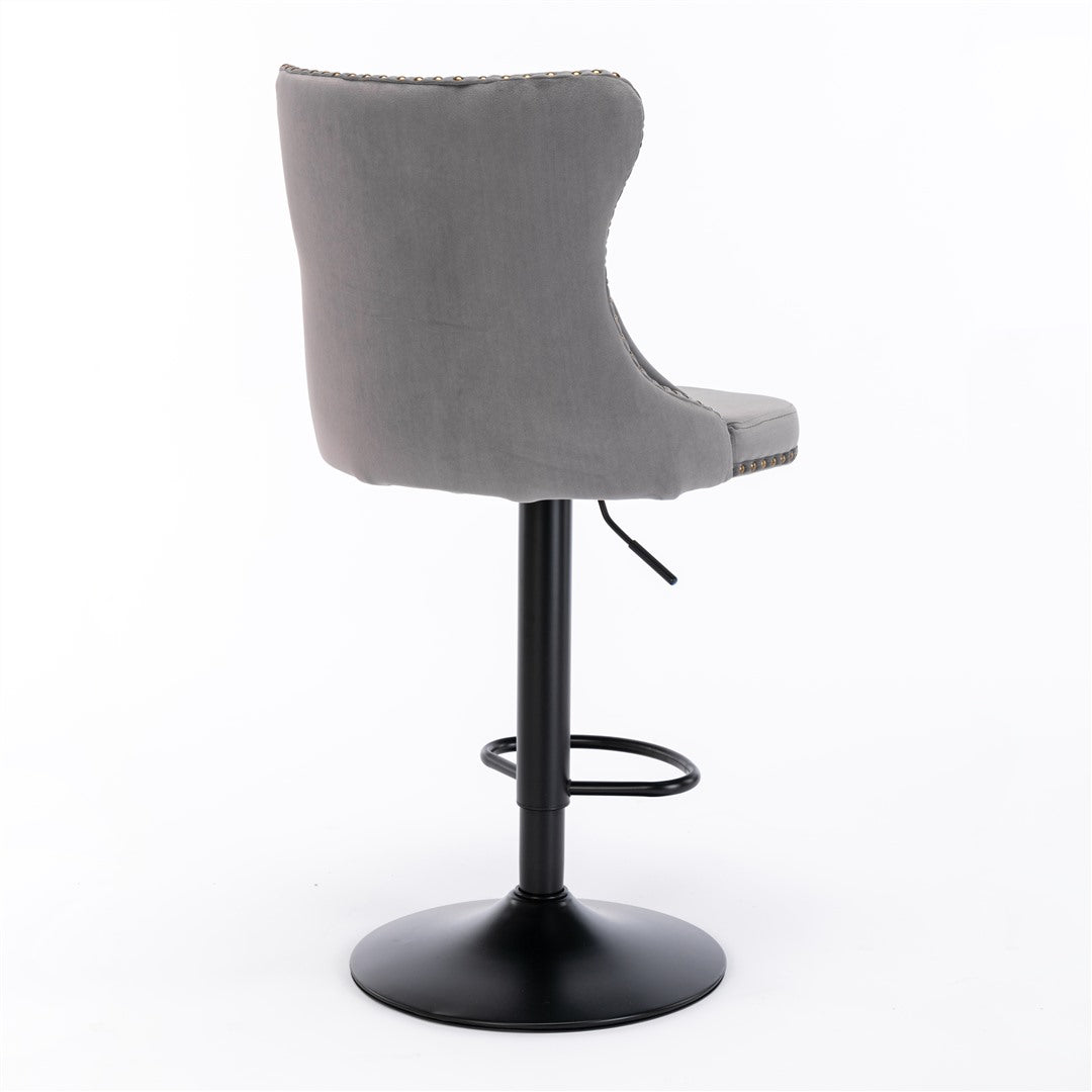 2x Height Adjustable Swivel Bar Stool Velvet Nailhead Barstool with Footrest - Cosy Abode