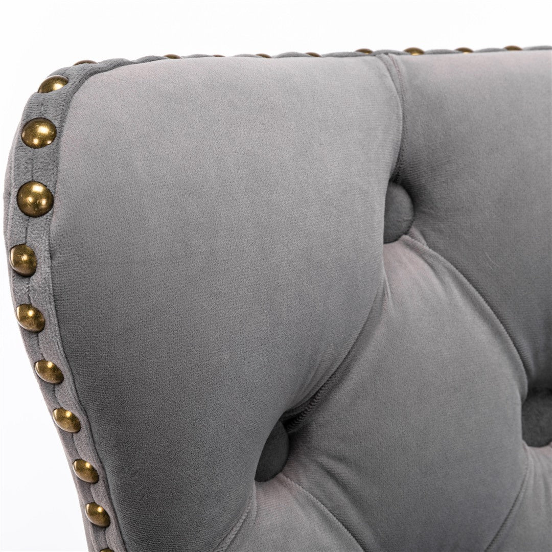 2x Height Adjustable Swivel Bar Stool Velvet Nailhead Barstool with Footrest - Cosy Abode