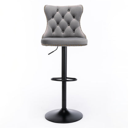 2x Height Adjustable Swivel Bar Stool Velvet Nailhead Barstool with Footrest - Cosy Abode