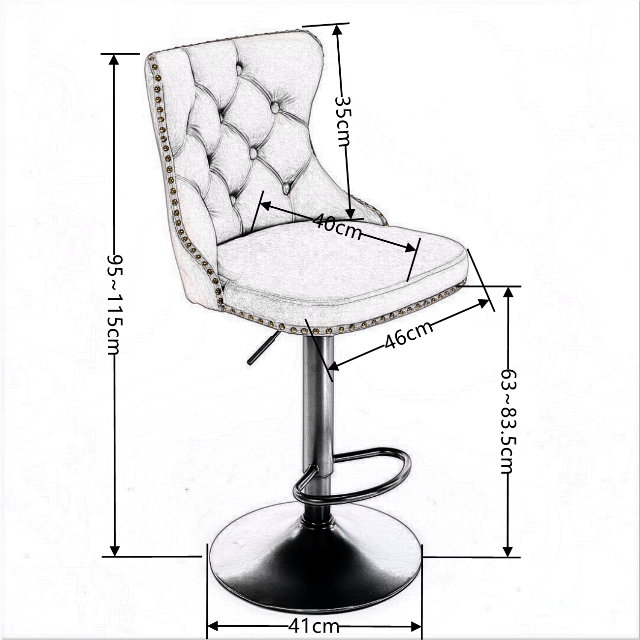 2x Height Adjustable Swivel Bar Stool Velvet Nailhead Barstool with Footrest - Cosy Abode
