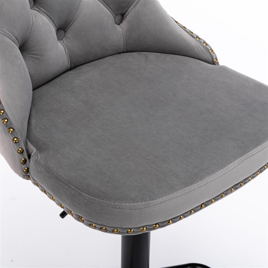 2x Height Adjustable Swivel Bar Stool Velvet Nailhead Barstool with Footrest - Cosy Abode