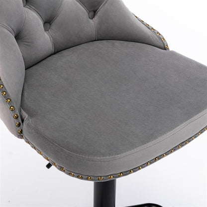 2x Height Adjustable Swivel Bar Stool Velvet Nailhead Barstool with Footrest - Cosy Abode