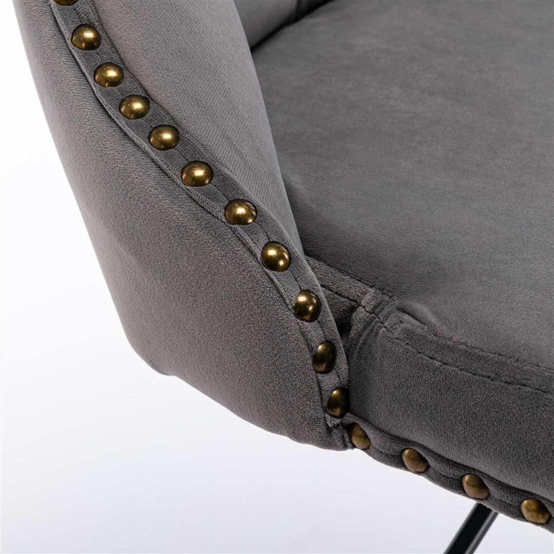 2x Height Adjustable Swivel Bar Stool Velvet Nailhead Barstool with Footrest - Cosy Abode