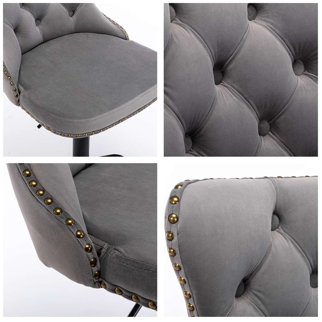2x Height Adjustable Swivel Bar Stool Velvet Nailhead Barstool with Footrest - Cosy Abode