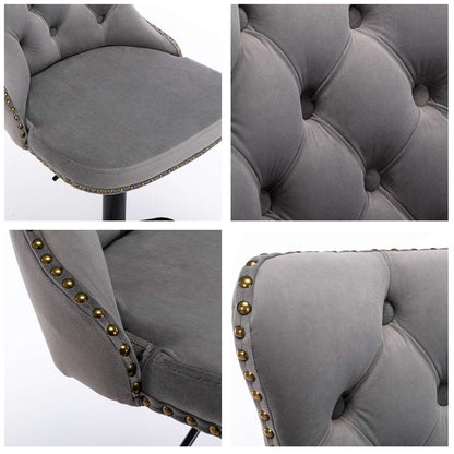 2x Height Adjustable Swivel Bar Stool Velvet Nailhead Barstool with Footrest - Cosy Abode