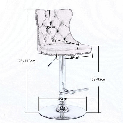 2x Height Adjustable Swivel Bar Stool Velvet Stud Barstool with Footrest and Chromed Base- Gray - Cosy Abode