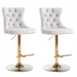 2x Height Adjustable Swivel Bar Stool Velvet Studs Barstool with Footrest and Golden Base- Beige - Cosy Abode